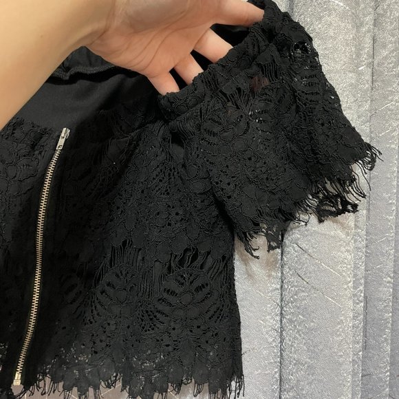 REVAMPED Black Lace Off-the-Shoulder Crop Top w Straps, Semi Sheer - Sz Medium - Picture 4 of 7
